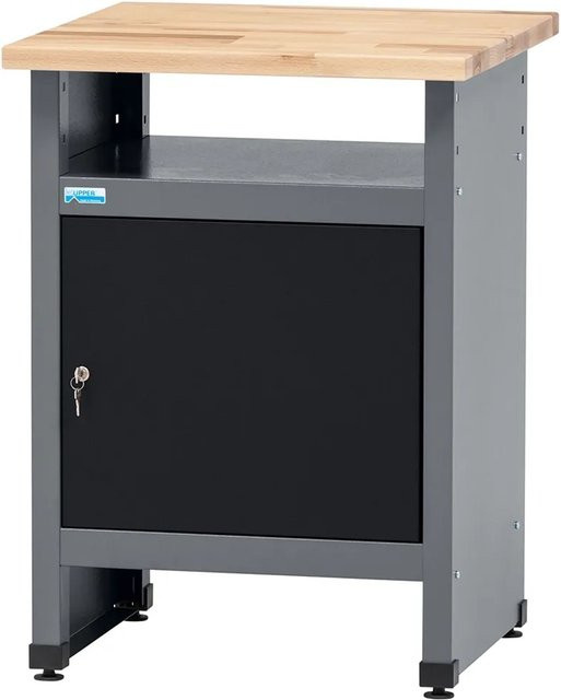 Küpper Werkbank eintürig mit 1 Fach aus Vollbuchenplatte, Schwarz-Hellgrau, H x B x T: 84 x 60 x 60 cm - Bild 1