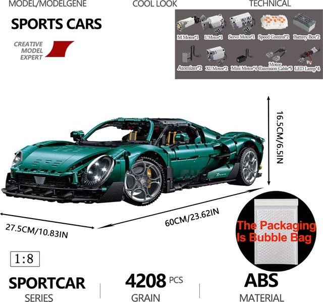 Yangkili Supercar Fahrzeug, Bausteine, Maßstab 1:8 - Bild 1