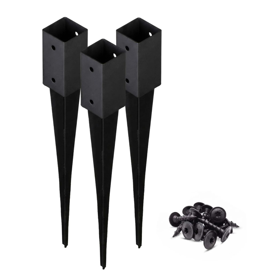 HOLLMAX 3er Set Einschlaghülse für Vierkantpfosten, Schwarz, 71 mm, inklusive Schrauben - Bild 2