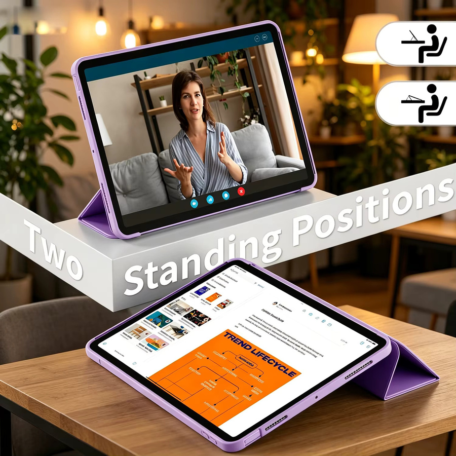 Tzion Smart Cover Magnetische Standhülle aus PU-Leder für Apple iPad 11. Generation 2025 und 10. Generation 10,9'' 2022 mit Auto-Wake- und Schlaffunktion in Schwarz oder Lila - Bild 2