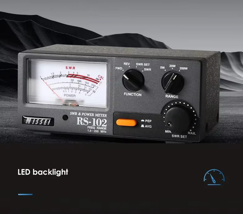 NISSEI RS-102 HF/VHF-Zeigermessgerät SWR-Leistungsmesser 1,8–200 MHz 200 W in Schwarz mit LED-Hintergrundbeleuchtung - Bild 2