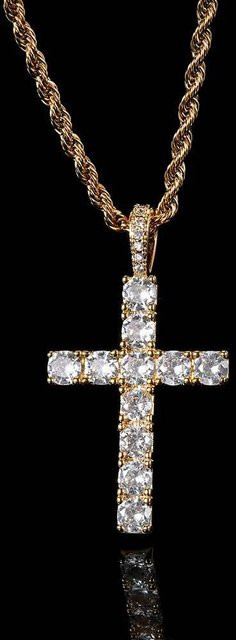 Halskette mit Kreuzanhänger, Kupfer, Zirkonia, Gold, Herren, Unisex - Bild 1