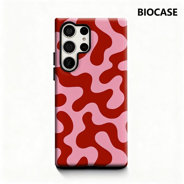 Künstlerische Samsung Galaxy Handyhülle mit fließendem Muster in Rot und Rosa für Galaxy S25 Ultra, S24 und S23 Ultra Plus mit glänzender doppellagiger Rückseite - Bild 1
