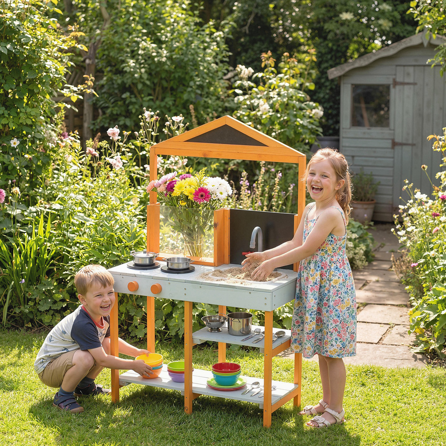 Aosom Matschküche Kinder Outdoor Spielküche Holz, Hellblau, ab 3 Jahre - Bild 2