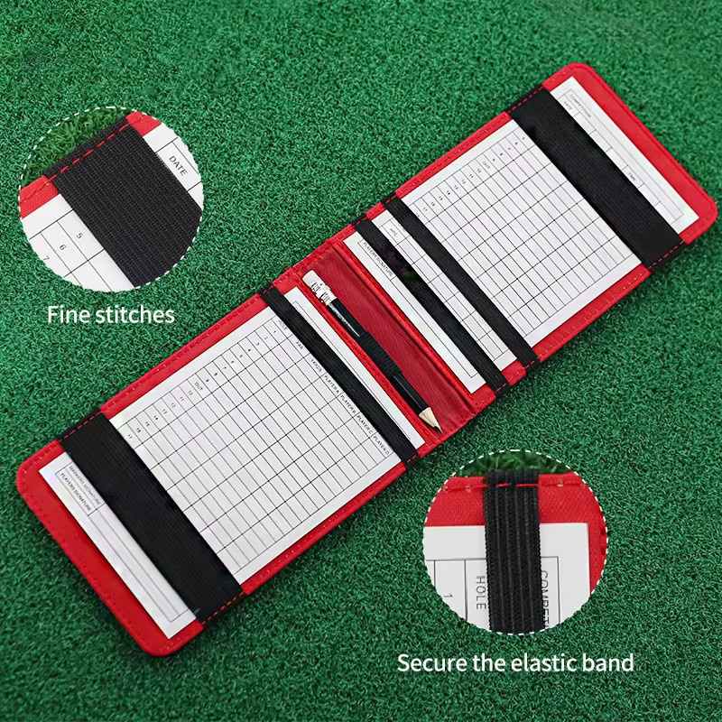 Tragbares PGM Golf-Scorebuch aus PU-Leder in Rot inklusive Stift und Scorekarten - Bild 2