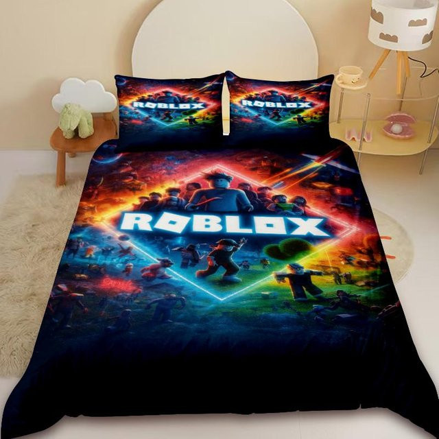 Roblox 3-teiliges Bettwäsche-Set für Kinder und Jugendliche mit Cartoon-Motiv, Mikrofaser, Mehrfarbig, B/H: 155 x 220 cm - Bild 1