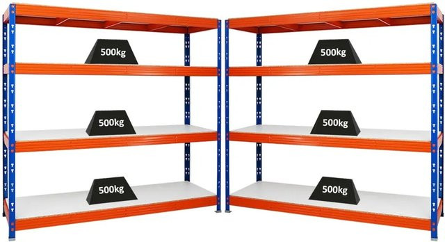 2er Set PROREGAL Rhino Profi Schwerlastregal mit 4 Melamin-Ebenen, Blau-Orange, B/H/T: 200 x 180 x 60 cm - Bild 1