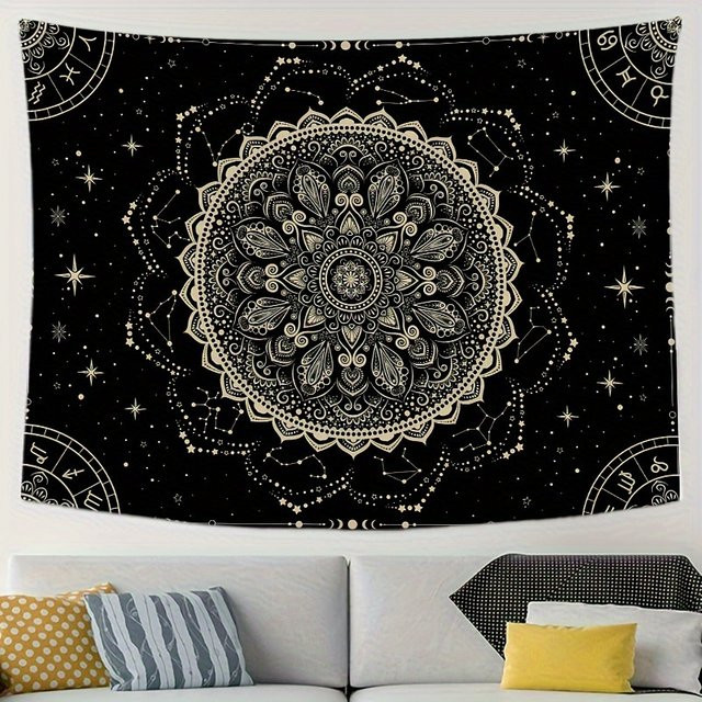 VIKAMA Wandteppich Mandala-Konstellation in Schwarz im Bohemian-Stil mit Sternenhimmel, B/H: 60 x 40 cm - Bild 1