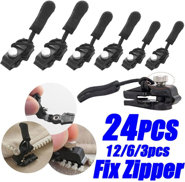 Universal abnehmbare Metall Zipper Slider Puller Reparatur-Kit in Schwarz, 24/3 Stück Ersatz-Set für Kleidung - Bild 1