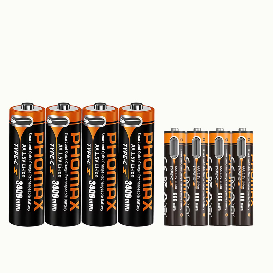 PHOMAX Wiederaufladbare Lithium-Ionen-Akkus 1,5V AA 3400mWh und AAA 666mWh für Uhren, Mäuse, Computer, Spielzeug und Fernbedienungen - Bild 5