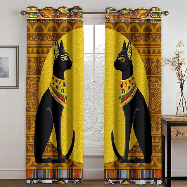 Yiran Furniture Ägyptische Vorhänge mit Hieroglyphen-Design und grafischen Elementen, Mehrfarbig, B: 100 cm, H: 160 cm - Bild 1