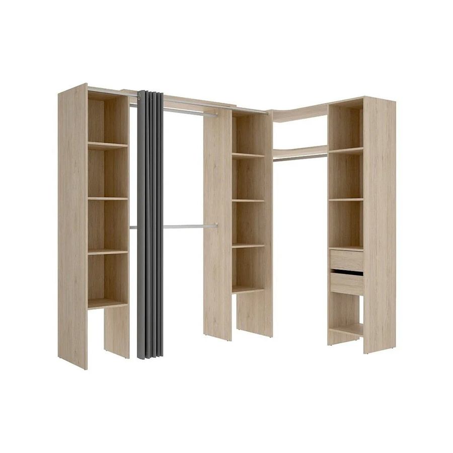 Offener Kleiderschrank Dorian von Vente-unique in Naturfarben Hell und Grau, B/H/T: 164 x 234 x 141 cm - Bild 2
