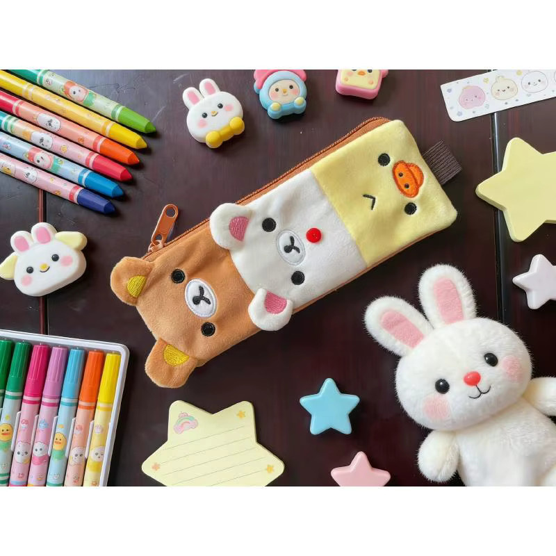 Niedliches Plüsch-Federmäppchen im Cartoon-Tier-Design als große Schreibwaren-Aufbewahrungstasche für Kinder und Studenten, Mehrfarbig - Bild 5