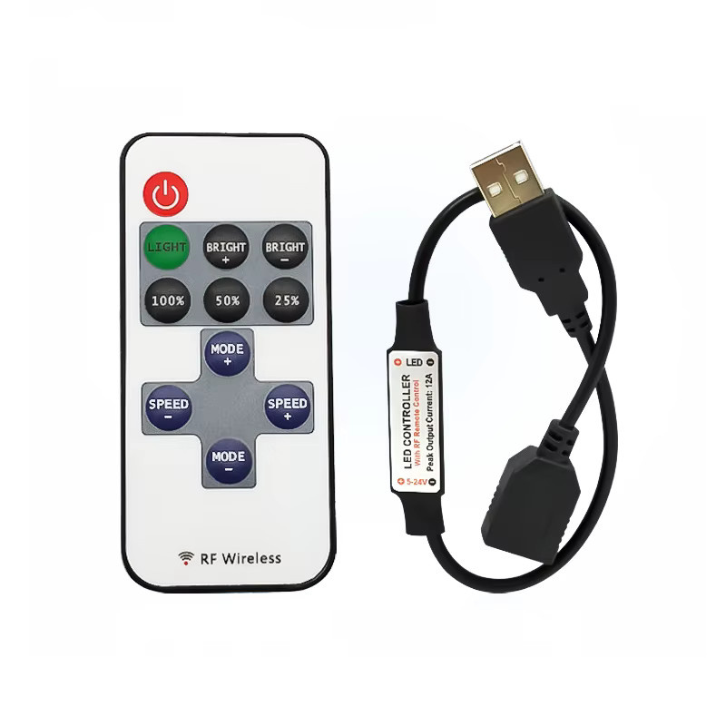 TiaoChongYi USB DC Wireless RF LED Dimmer mit 11 Tasten für einfarbige LED-Streifen, DC 5-12V, Farbe Weiß - Bild 4