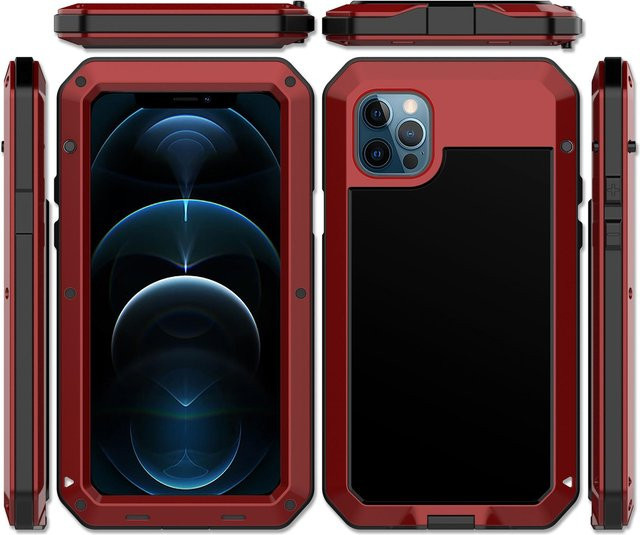 WOGESHISB Armor Heavy Duty Schutzhülle für iPhone in Rot, stoßfeste 360 Metall Tank Outdoor Abdeckung - Bild 1