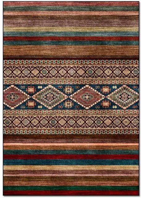 Karpetti Teppich in Ethno-Stil mit geometrischem Muster, Dunkel Bunt, B/B: 100 x 160 cm - Bild 1