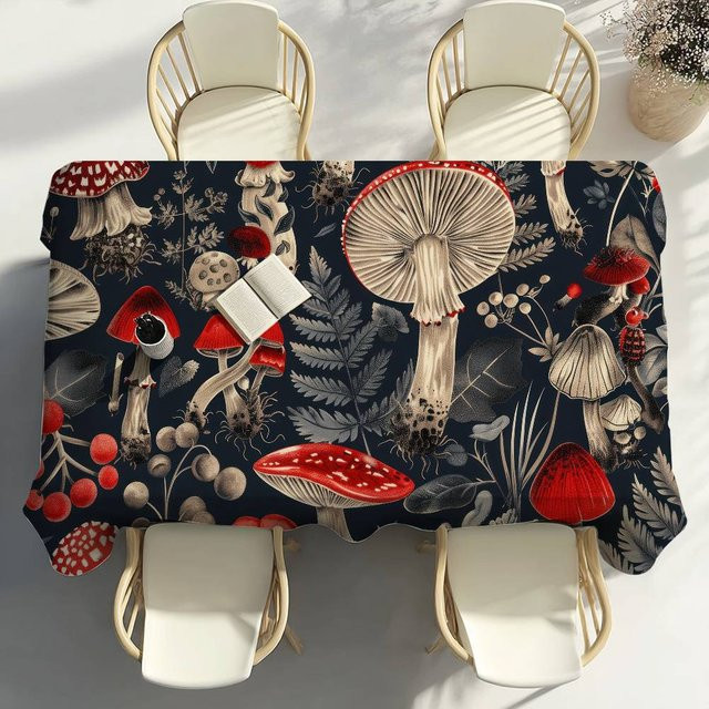 Wasserdichte und fleckenabweisende Tischdecke mit Retro-Pilz-Motiv von Fancy Style Studio, Mehrfarbig, B: 100 cm, T: 140 cm - Bild 1