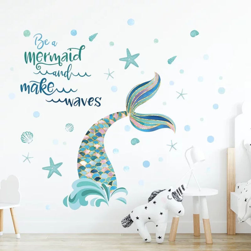 BRUP Wandaufkleber Meerjungfrau Be A Mermaid Motiv für Kinderzimmer und Wohnzimmer, mehrfarbig, maritimes Design - Bild 1