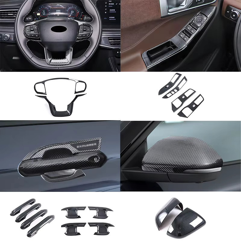Mittelkonsolen-Panel und Schaltrahmen in Carbonfaser-Optik für Ford Explorer U625 (2020-2024), Fenster Schalter Verkleidung Innenraum-Zubehör, Schwarz - Bild 6