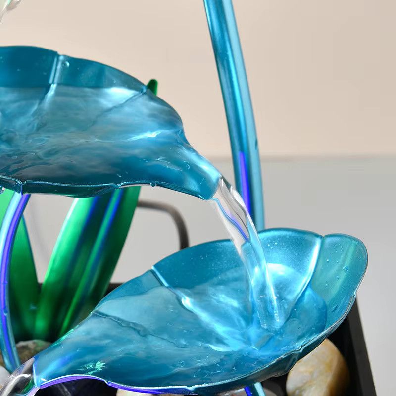MINIDEAL Tischbrunnen für den Schreibtisch mit 3-stöckigem Wasserfall, blaues Lotusblatt und LED-Licht, USB-Betrieb - Bild 4