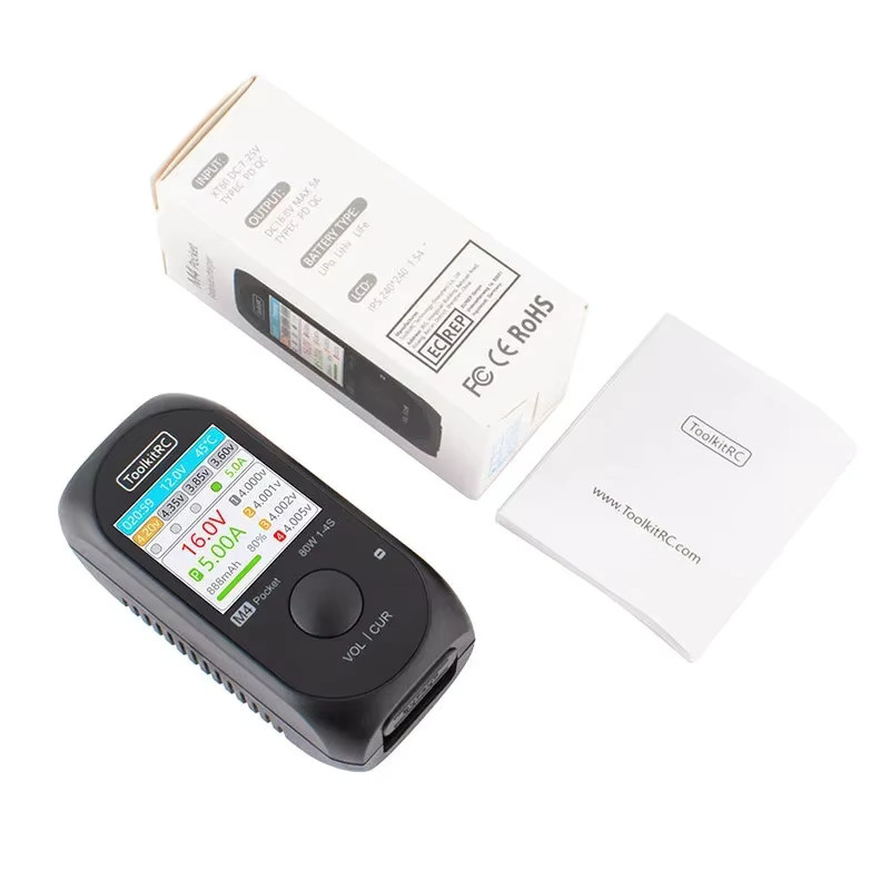 ToolkitRC M4 Pocket Mini-Ladegerät 80W in Schwarz mit USB-C und XT60 Dual Input für 1-4S LiPo LiHV LiFe Akkus und RC Quadcopter FPV Zubehör - Bild 6