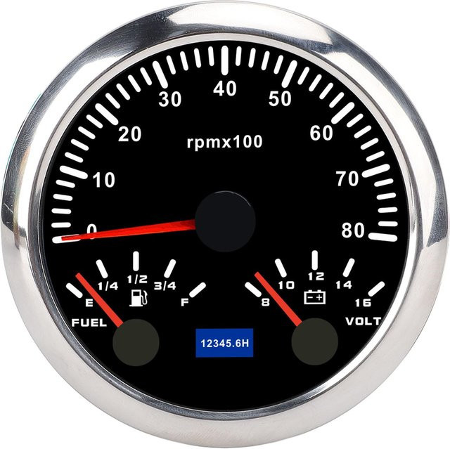 DIYelecs 3-in-1 Tachometer CX8299 mit Voltmeter und Kraftstoffstandanzeige, 85mm, DC 9-32V, 7-farbige Hintergrundbeleuchtung, Schwarz/Silber - Bild 1