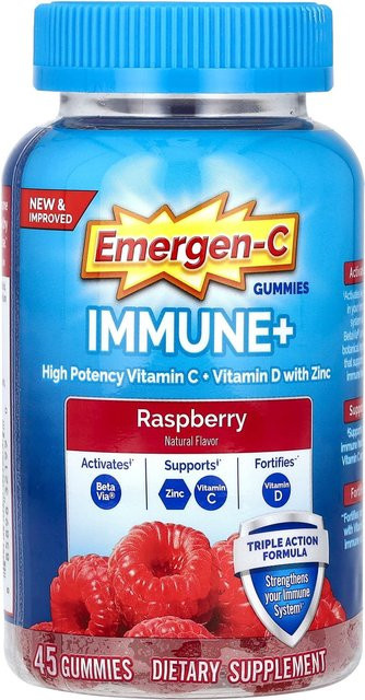 Emergen-C Immune+ Vitamin C + Vitamin D Zink-Gummibärchen Himbeere 45 Stück - Bild 1