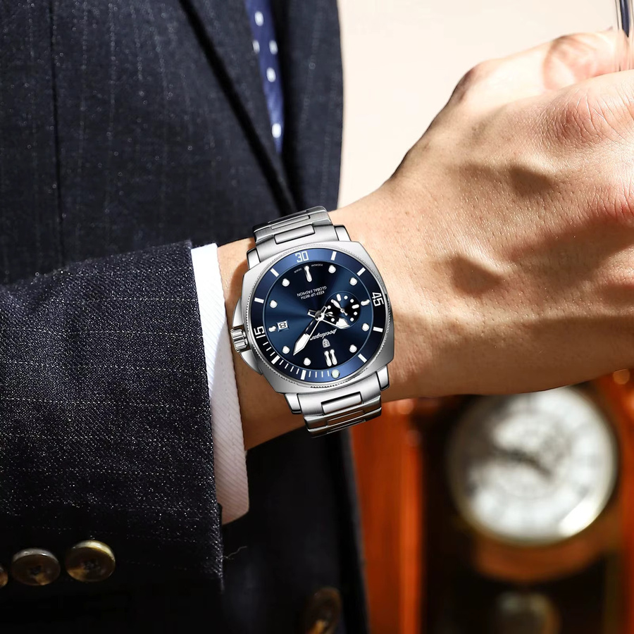 POEDAGAR Armbanduhr Quarz, Edelstahl, Blau, Herren - Bild 6