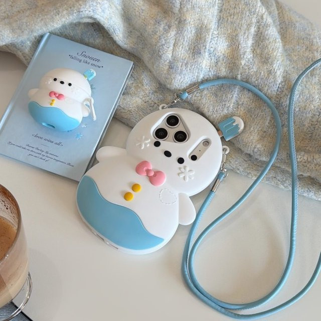 Niedrige 3D Cartoon Winter Schneemann Handyhülle aus Silikon für iPhone 17 16 15 14 13 12 Pro Max Plus in Weiß, stoßfeste Schutzhülle - Bild 1