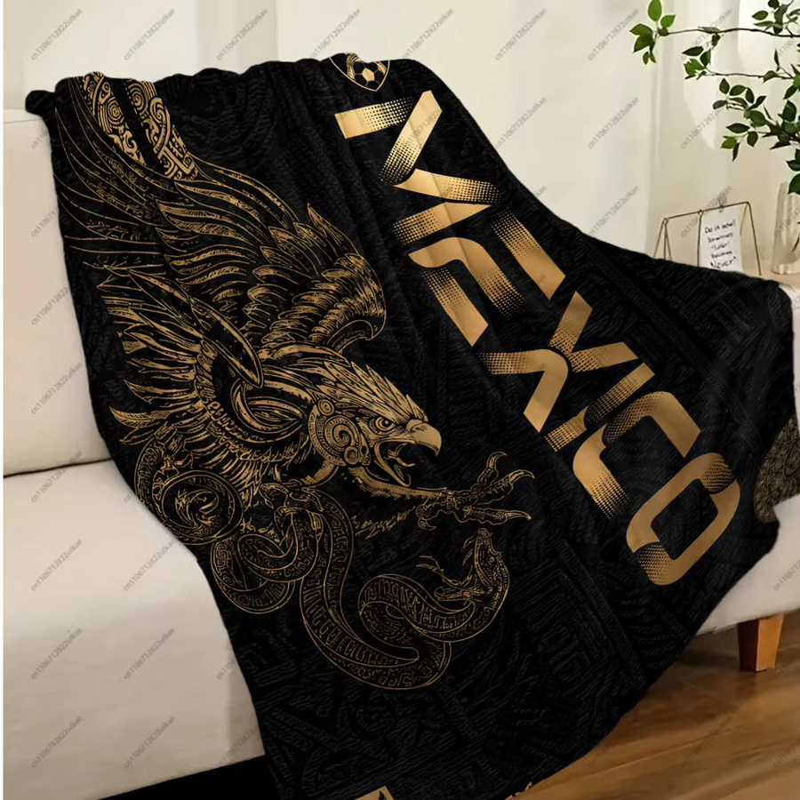 Mexikanische Azteken-Adler-Schlangen-Wurfdecke in Schwarz-Gold mit ethnischem Ornament-Design - Bild 3