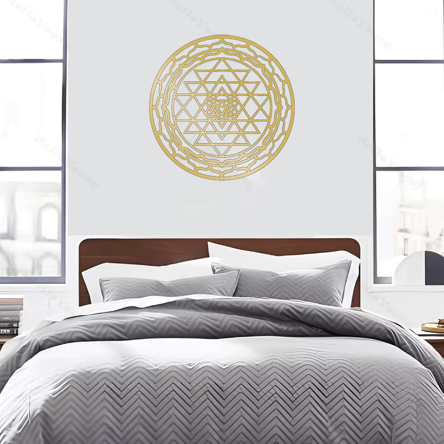 HELLOYOUNG Heilige Geometrie Yantra Metall-Wandkunst Gold, Kreisförmiges Mandala Abstract Wanddekoration - Bild 4