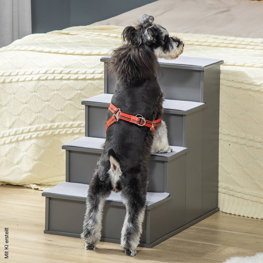 PawHut Haustiertreppe für Hunde aus grauem Plüsch mit rutschfester Oberfläche und abnehmbarem Bezug, B/H/L: 59 x 54,2 x 40 cm - Bild 3
