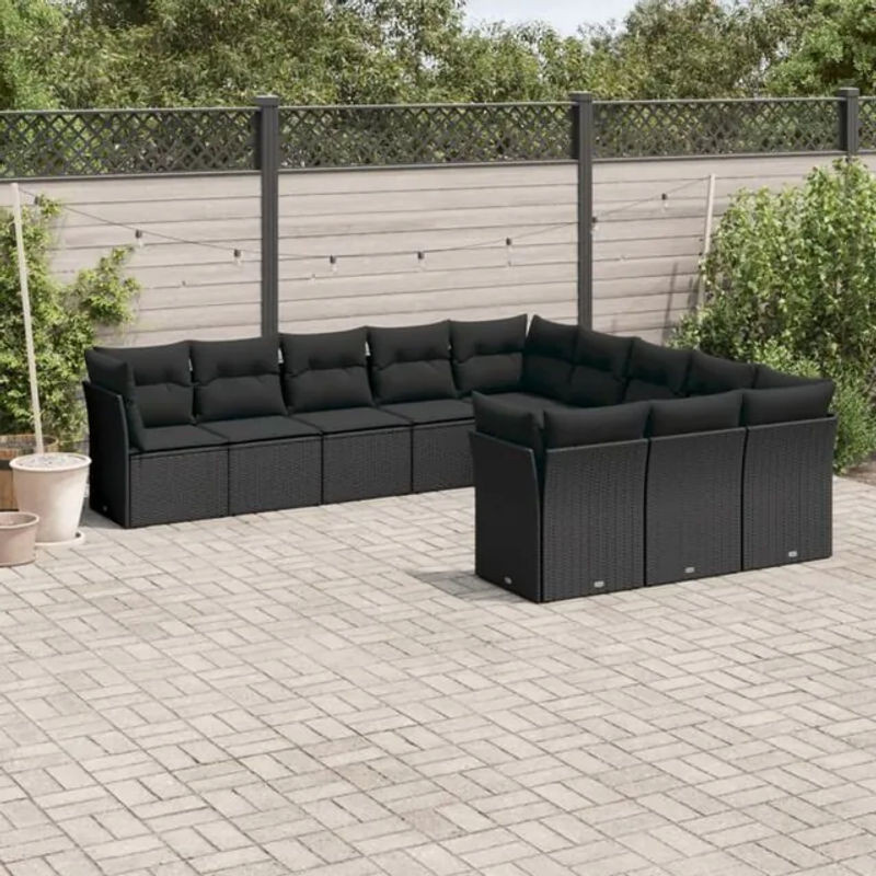 VIDAXL 11-tlg. Garten-Sofagarnitur aus Polyrattan in Schwarz mit Kissen im modernen Loungemöbel-Design - Bild 1