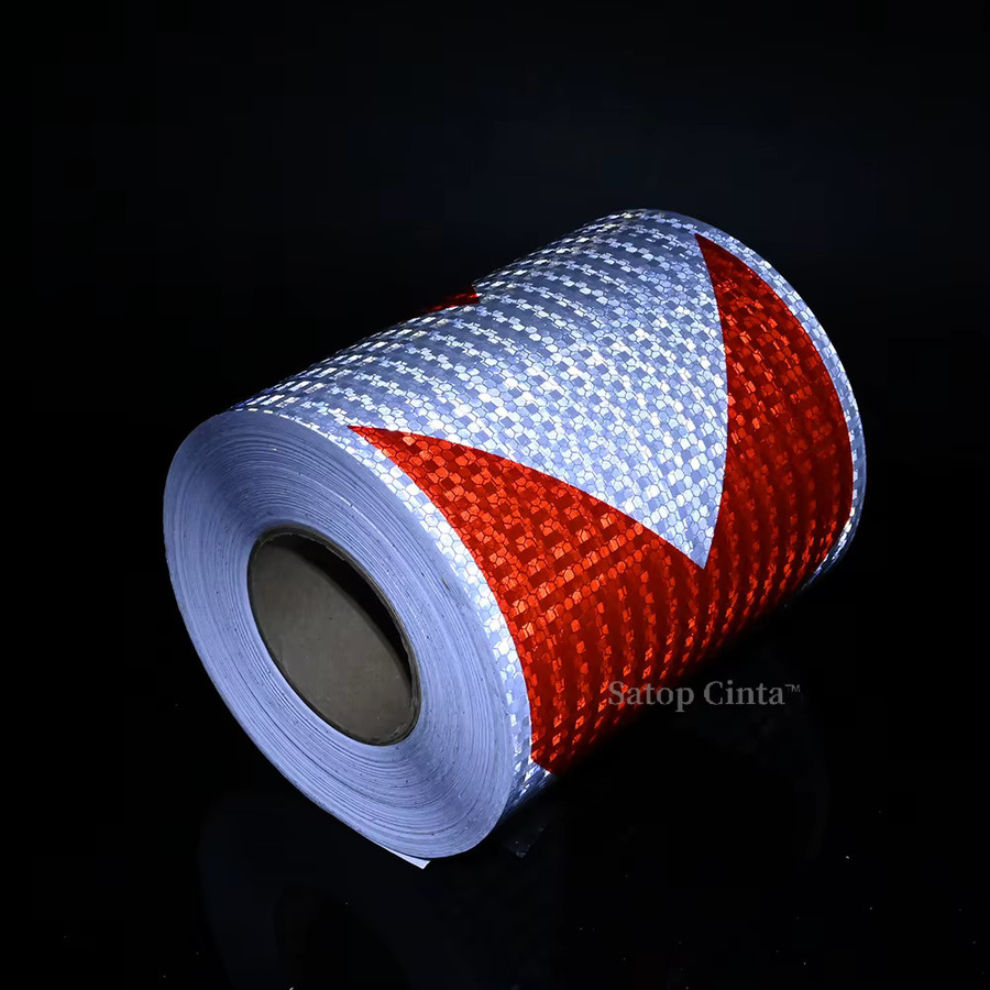 Reflektierendes Warnband Satop Cinta mit Pfeil-Motiv in Rot-Weiß, wasserdicht und selbstklebend, Breite: 20 cm, Länge: 5 m - Bild 2