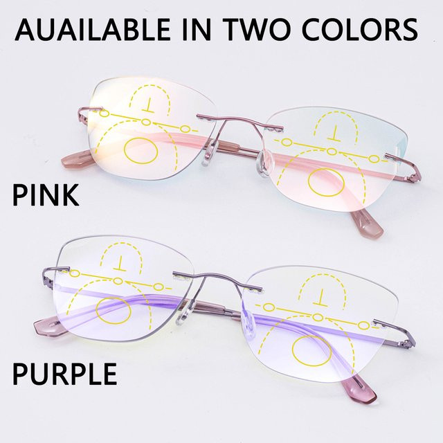 ZOZO TOMI Progressive Multifokal-Lesebrille für Damen, randlos, lila-rosa, rechteckig, Metall - Bild 1