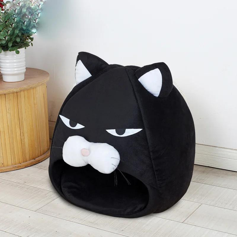 Schwarzes Katzenbett in Hausform aus Korallen Fleece für Katzen und Welpen, Durchmesser: 38 cm - Bild 3