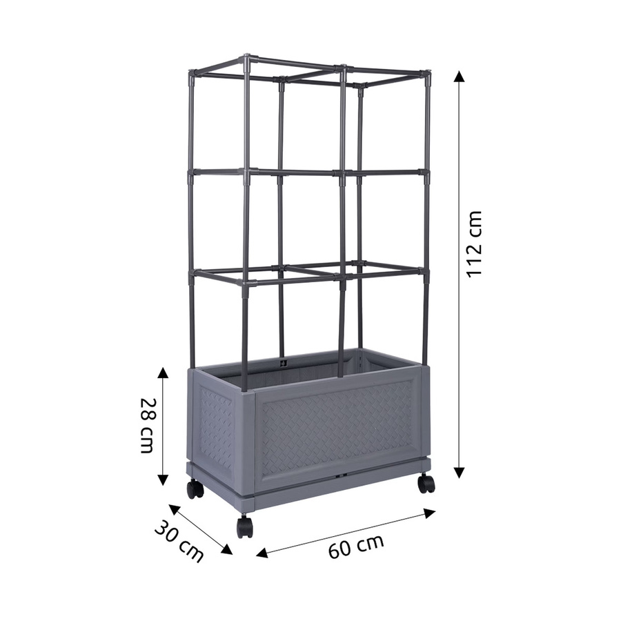 Genialo XXL-Pflanzturm mit Rollen und Rankhilfe aus Holz in Grau, B/T/H: 60,0 x 30,0 x 112,0 cm - Bild 2