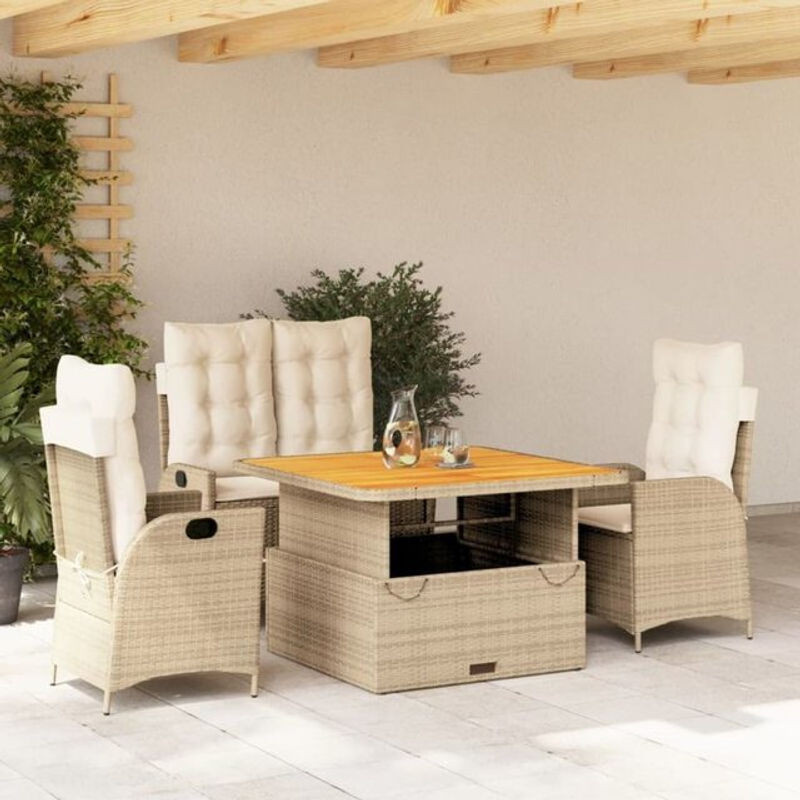 4-teilige Garten-Essgruppe aus Poly-Rattan mit Kissen in Beige von vidaxl - Bild 1