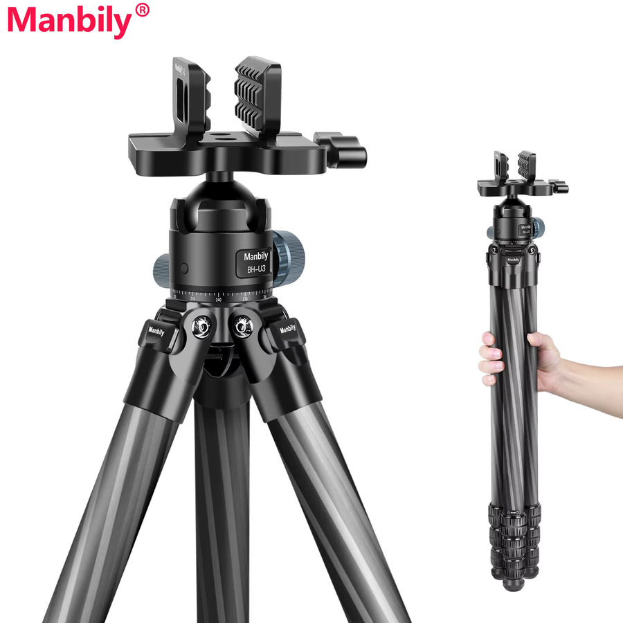 Manbily Carbonfaser-Jagdstativ mit 44mm Kugelkopf in Schwarz, Höhe: 63,5 Zoll, Modell WZ-324+BH-U3 - Bild 5