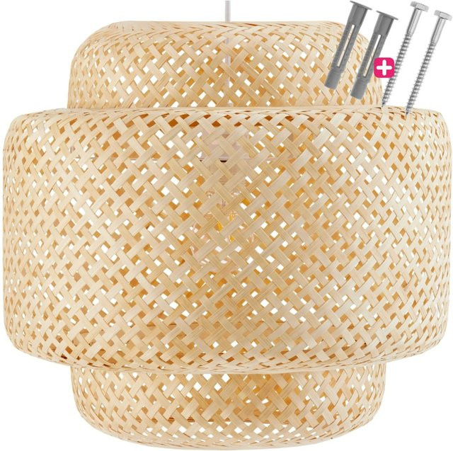 Tectake Deckenleuchte Lignea Lux aus Bambus in Braun im Boho Stil mit geflochtener Korboptik, B/T/H: 40 x 40 x 39 cm - Bild 1