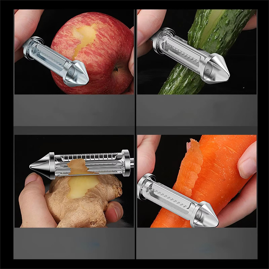 Multifunktionaler Obst- und Gemüseschäler aus Edelstahl in Silber als scharfer Cutter und Slicer für Kartoffeln und Karotten - Bild 4