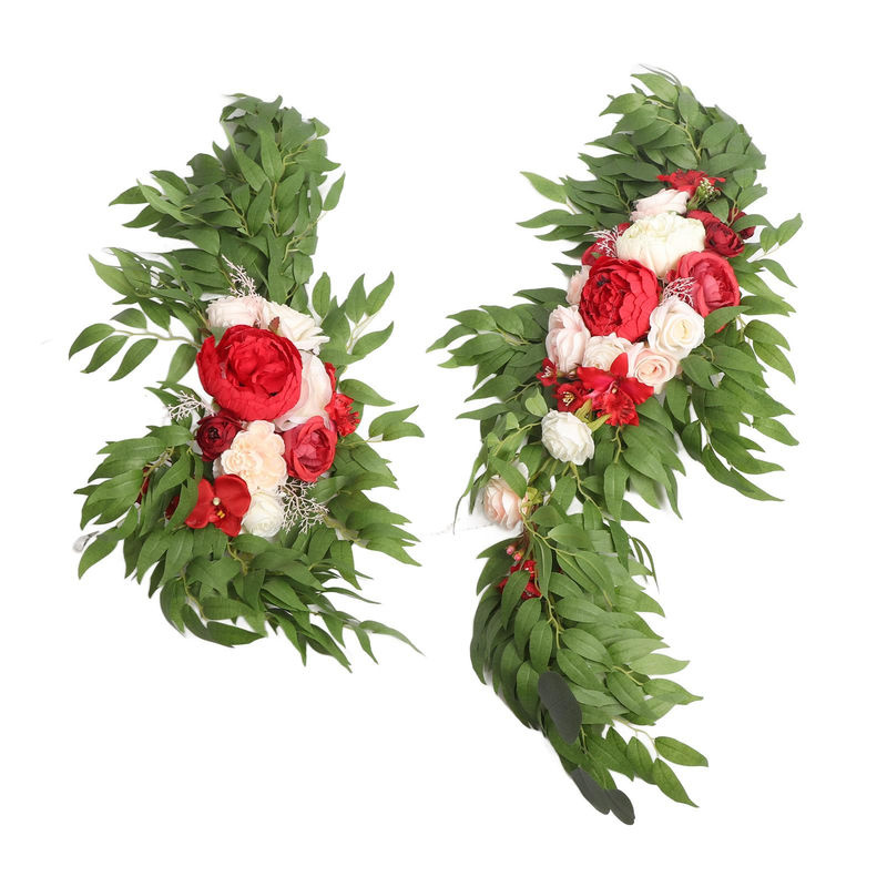 KONNWEI Kunstblumen Girlande aus rotem Seidenstoff mit Pfingstrosen für Hochzeitsdekorationen - Bild 3
