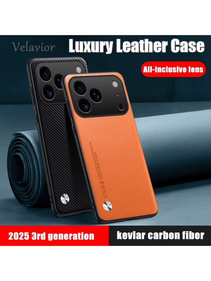 Luxuriöse Stoßfeste Handyhülle aus PU-Leder und Silikon für Apple iPhone 17 Pro, 16e, 16 Pro und 15 in Schwarz und Orange - Bild 2