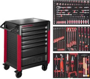 Kraftwerk Werkstattwagen PRO LINE PT800 in Rot mit 7 Schubladen und 189-teiligem Zubehör - Bild 1