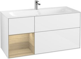 V&B Finion Waschtischunterschrank mit LED-Beleuchtung und offenem Regal, Wandmontage, Weiß glänzend lackiert, Breite: 119,6 cm, Tiefe: 59,1 cm - Bild 1
