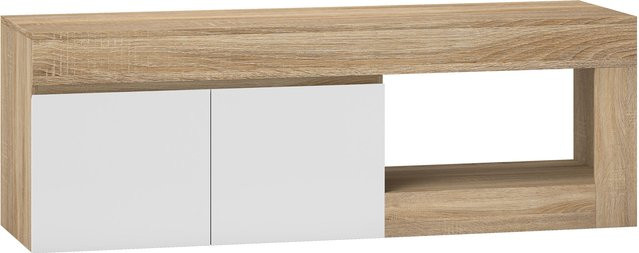 HOMCOM TV-Möbel Fernsehtisch mit 2-türigem Soft-Close-Schrank und offenem Regal, Weiß und Holzton, B/T/H: 140 x 40 x 48 cm - Bild 1