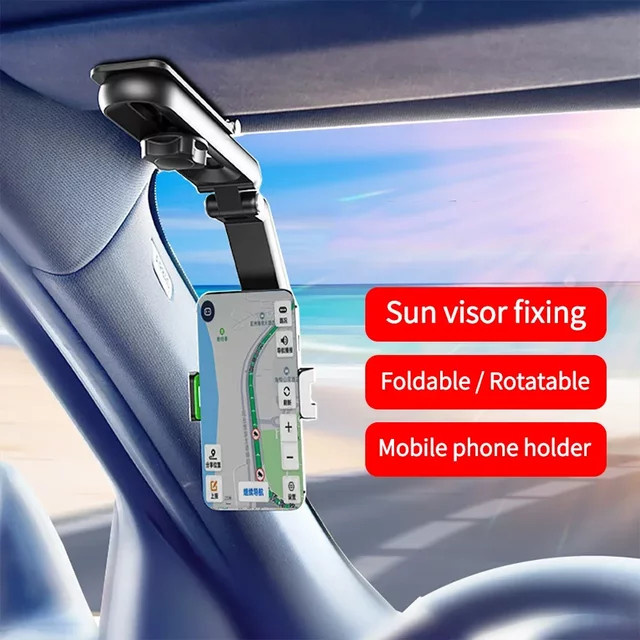 Multifunktionaler 360 Grad drehbarer Handyhalter für die Sonnenblende im Auto für iPhone, Samsung und Android in Schwarz oder Grün - Bild 1