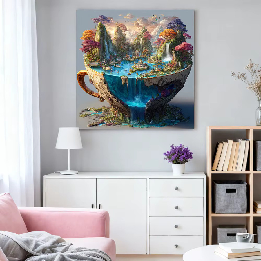 HUACAN Diamond Painting Set Berglandschaft mit Baum-Motiv in Multicolour als abstrakte Mosaik-Kunst mit runden Steinen - Bild 3