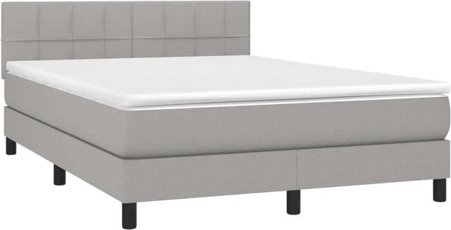 vidaXL Boxspringbett mit Matratze in Hellgrau, Hybridbett mit LED-Unterbettbeleuchtung und USB-Ladeport, B/T: 140 x 200 cm - Bild 1