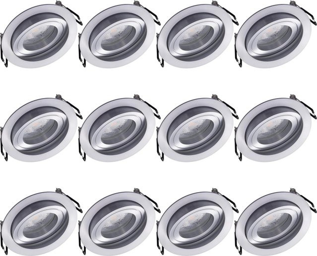 Oktaplex 12er Set Lyon LED Einbauleuchten aus Aluminium in Silber, schwenkbar, 3-stufig dimmbar, warmweiß 2700K, 4,8W, runde Deckenspots - Bild 1